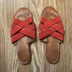 Soft red leather Frye sandals, size 10